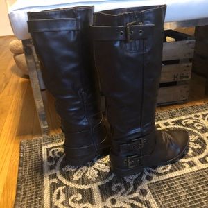 Tall Brown Boots with Bronze Buckles